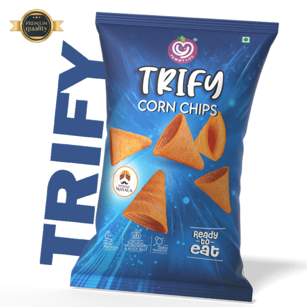 Pack of Trify corn chips in Indian masala flavor, healthy snack